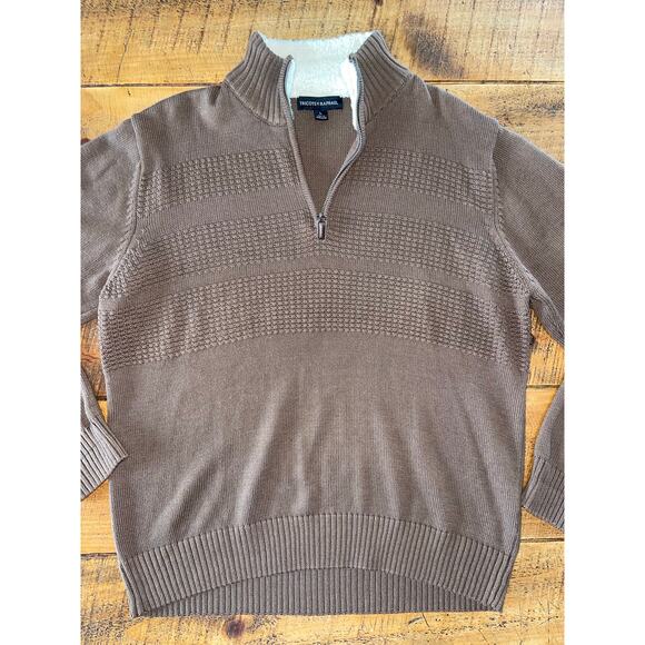 Mens Tricots St Raphael Brown Collared Quarter Zip Long Sleeve Sweater Size L - Picture 1 of 6